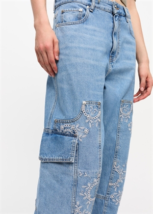 Broderie Anglaise denim carpenter jeans Light Blue Stone J1695 Ganni 